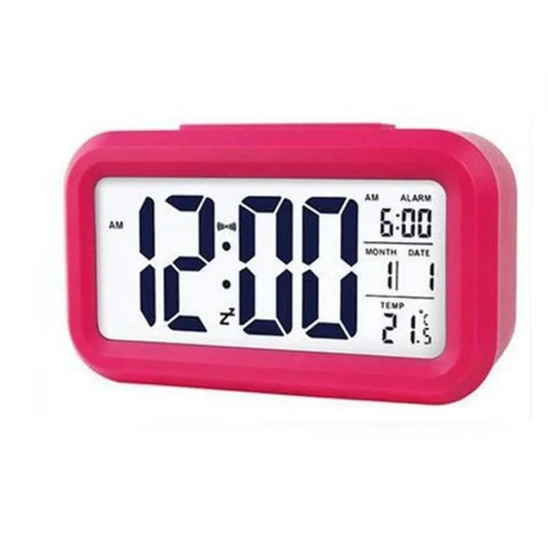 Digital LCD Alarm Clock with Calendar Thermometer Peaceful Pleasures Health and Wellness Rose red
