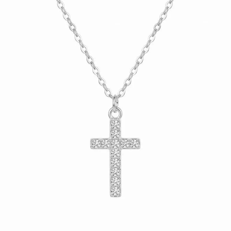 Zircon Cross Pendant Necklace – Minimalist Clavicle Chain Women