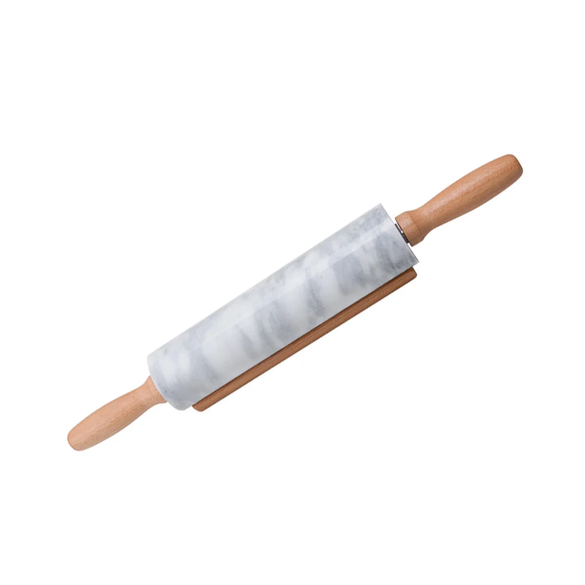 Leeseph Premium Marble Rolling Pin with Wooden Handles and Base, Easy to Clean, Perfect for Professional and Home Kitchens Peaceful Pleasures Health and Wellness White 38.2cm