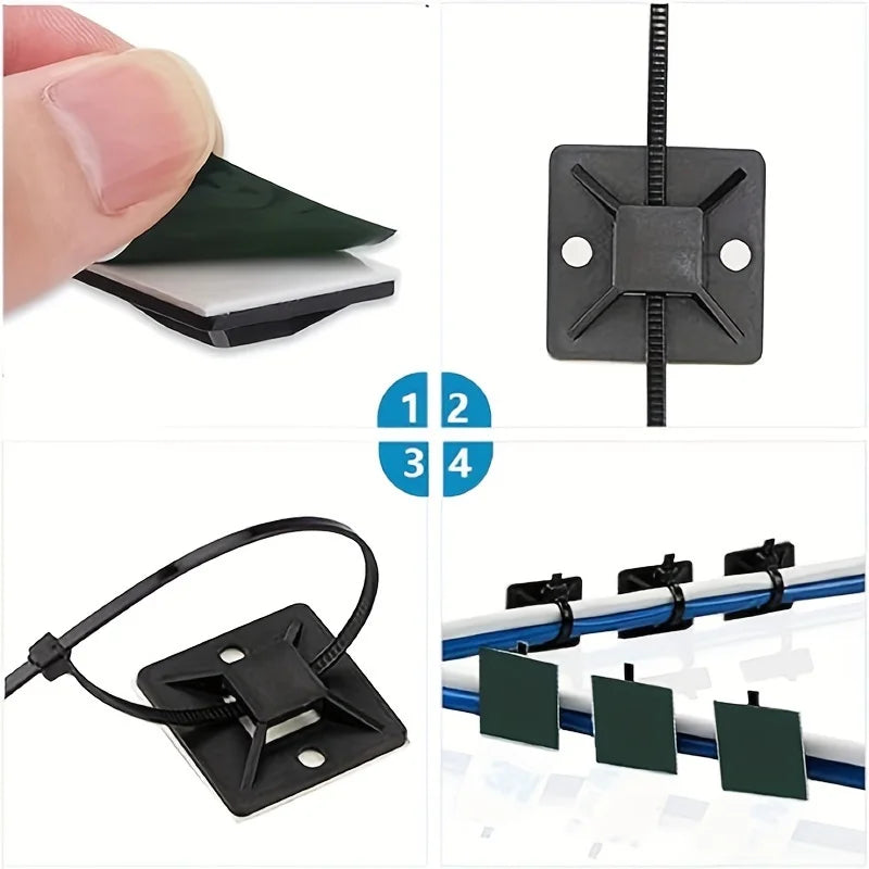 200-piece Self-adhesive Cable Tie Holders Management Clips Wall