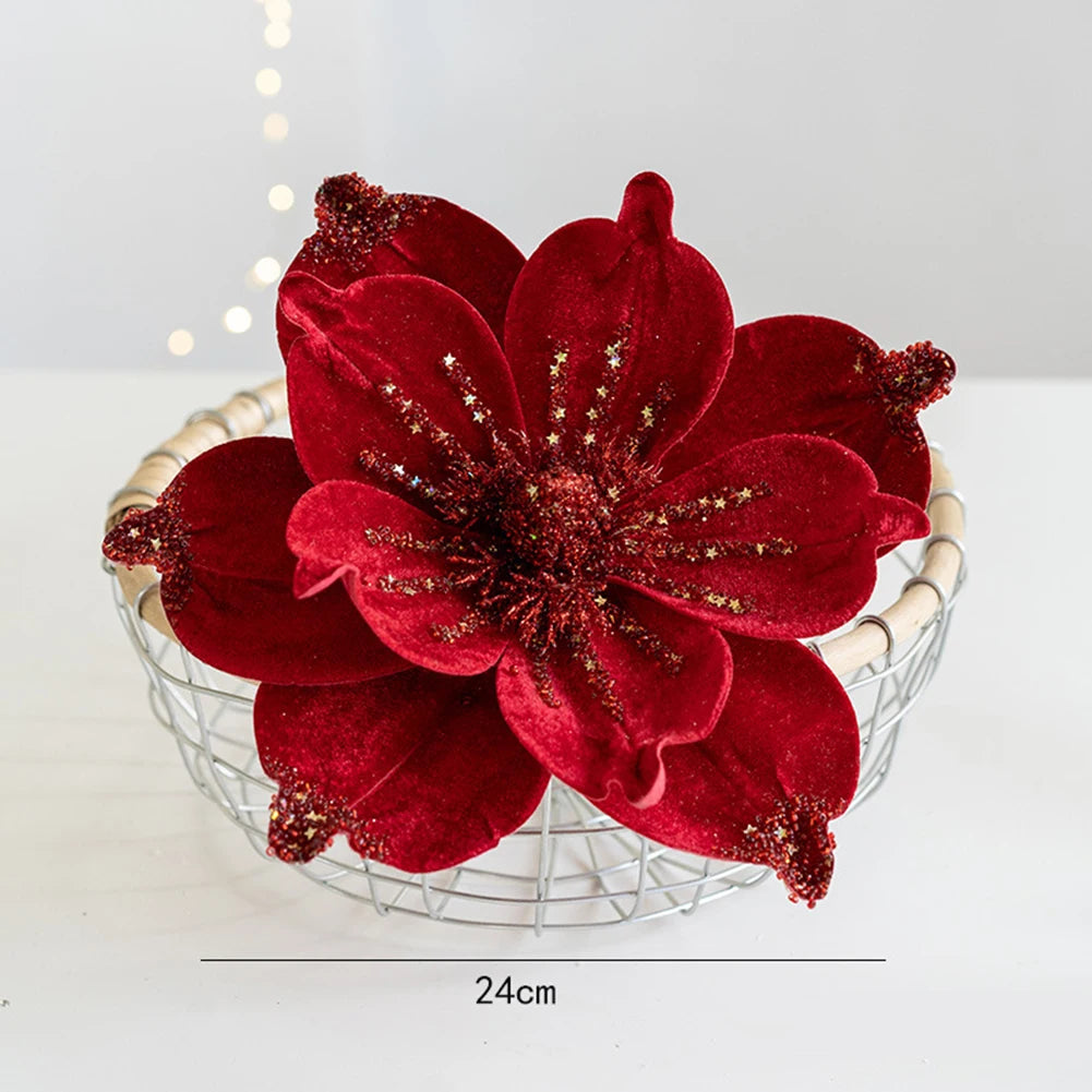 Artificial Glitter Christmas Poinsettia Flower Hanging Xmas Party