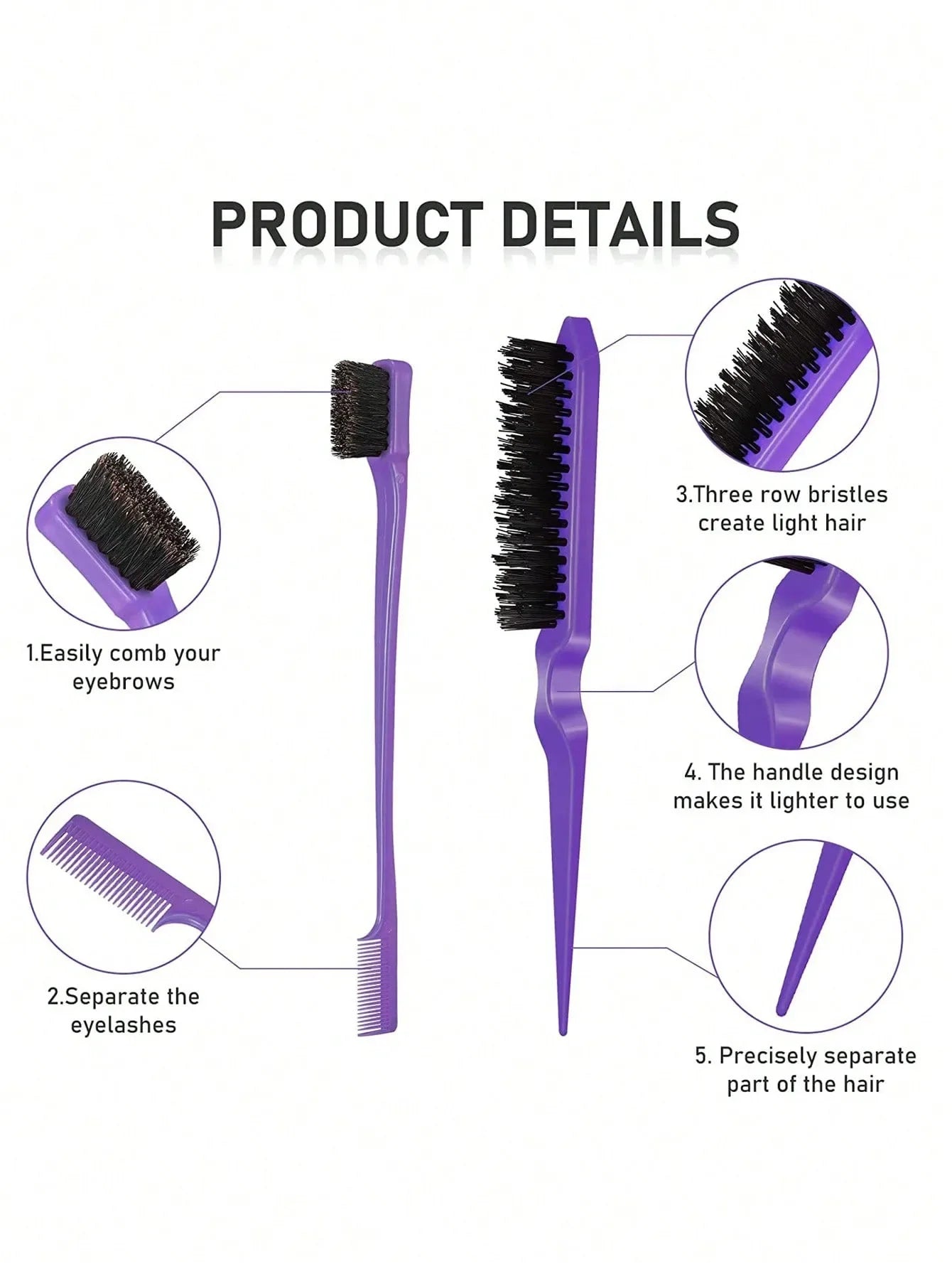 3pcs styling comb set with triple tear hair brush mouse tail comb edge brush,salon hair styling tool Special for real hair wigs Peaceful Pleasures Health and Wellness