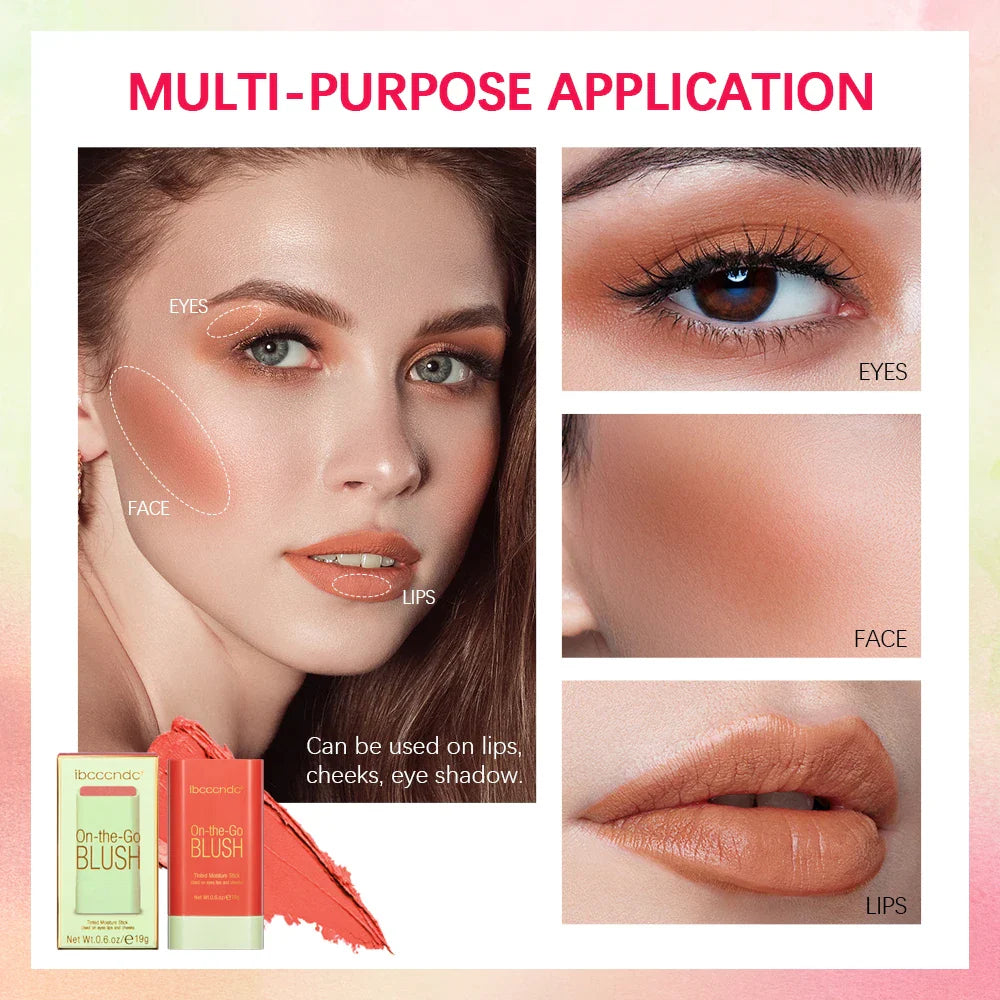ibcccndc 3-in-1 Blush Stick – Matte Cream Rouge, Waterproof