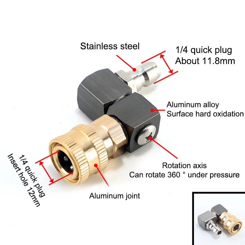 New 1Pcs Hose Fitting Coupler Adaptor With DN8 G1/4 Thread Universal 360º Rotatable Pneumatic Connector Air Tool DIY Accessories Peaceful Pleasures Health and Wellness Black B
