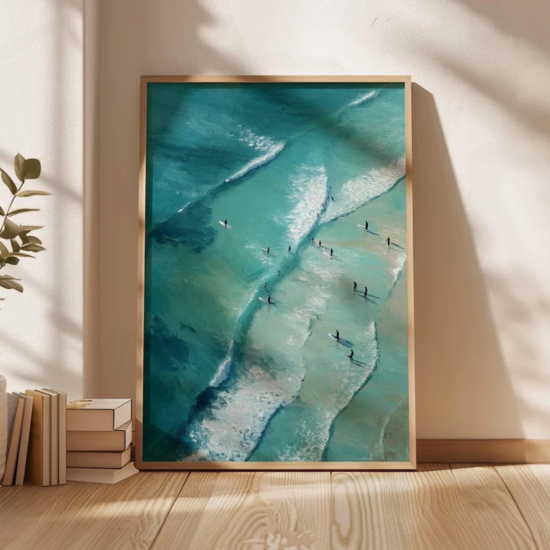 Blue Ocean Surfing Canvas Wall Art Print | Beach Home Decor