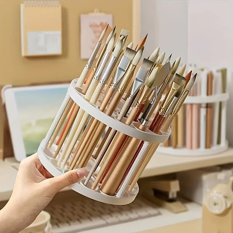 360 Rotating Brush Holder White Plastic Organizer Glaze Finish