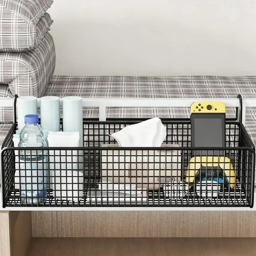 1Pcs Storage Rack Contemporary Mesh Bedside Hanging Basket No Drill Multipurpose Organizer Snack Book Phone Storage Space-Saving Peaceful Pleasures Health and Wellness