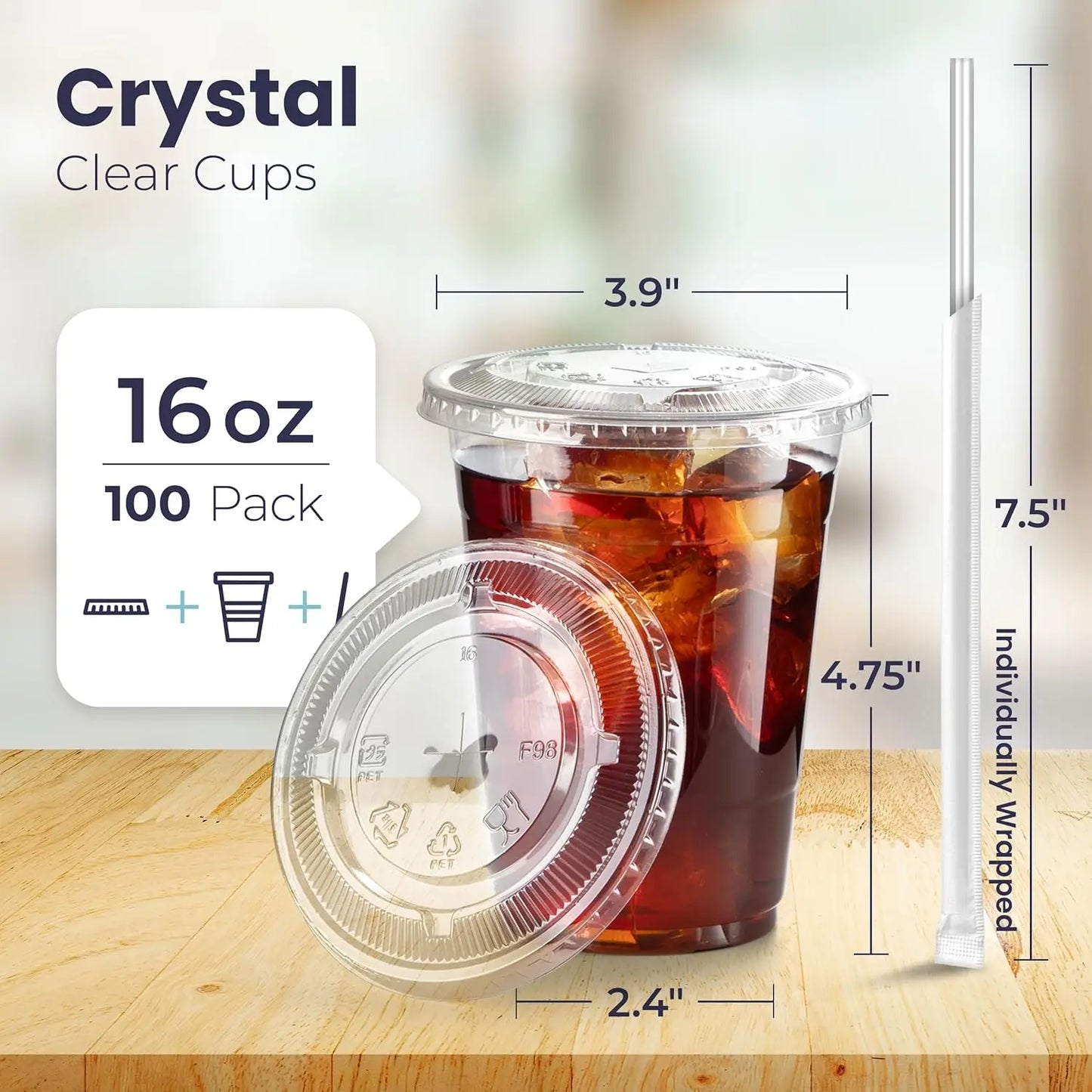 100 Pack 12/16/20/24OZ Clear Plastic Cups with Flat Lids and Straws Free BPA for Iced Coffee Party Smoothie, Cold Drinks Peaceful Pleasures Health and Wellness 16oz 100pcs