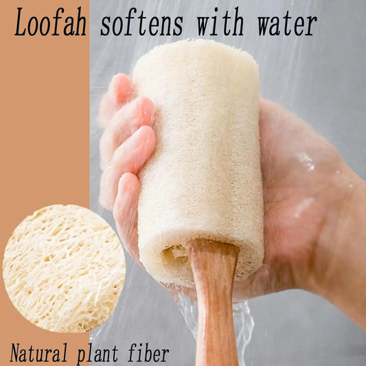 Loofah Back Brush with Long Wooden Handle – Body Scrubber Body Exfoliating Brush Oasis Select