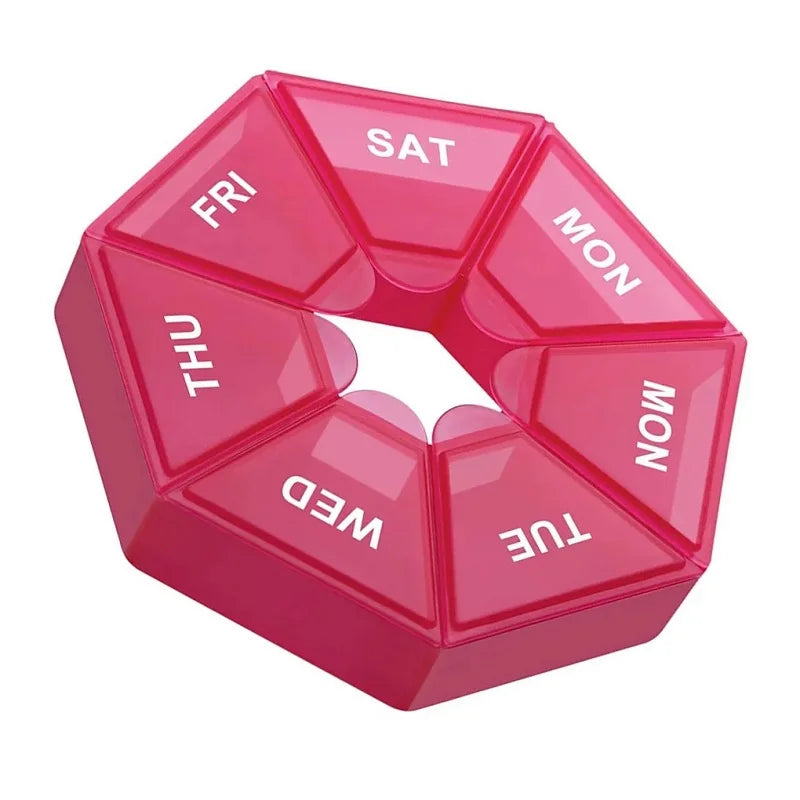 Weekly 7-day Pill Organizer Portable Travel Pill Box Multifunctional Small Medicine Case Black Peaceful Pleasures Health and Wellness Red