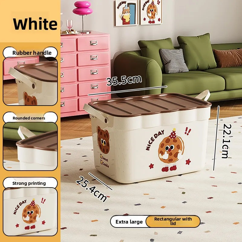 Cartoon Pattern Lidded Storage Box for Toys Snacks Dustproof Desktop Container Household Storage Solution for Various Items Peaceful Pleasures Health and Wellness White with Lid XL 1 Pc