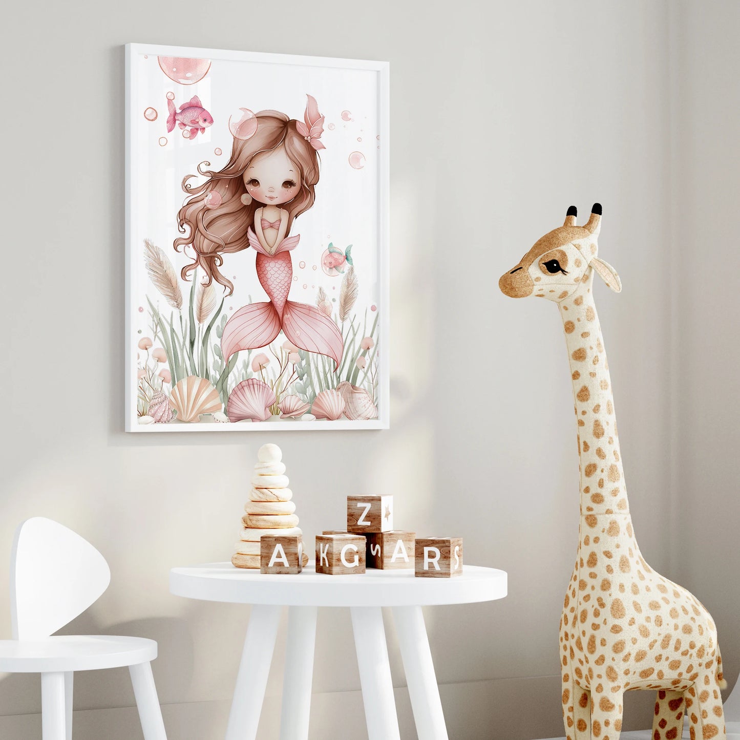 Pink Mermaid Canvas Wall Art Print | Kids Room & Home Decor
