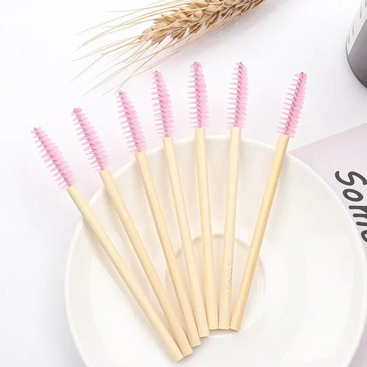 50pcs Disposable Silicone Eyelash Brushes, Eyebrow Extension Mascara Wands Applicator, Women Makeup Tools with Bamboo Handle Peaceful Pleasures Health and Wellness
