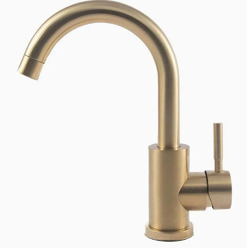 Brushed Gold Single Handle Swivel Basin Faucet – 304 Stainless