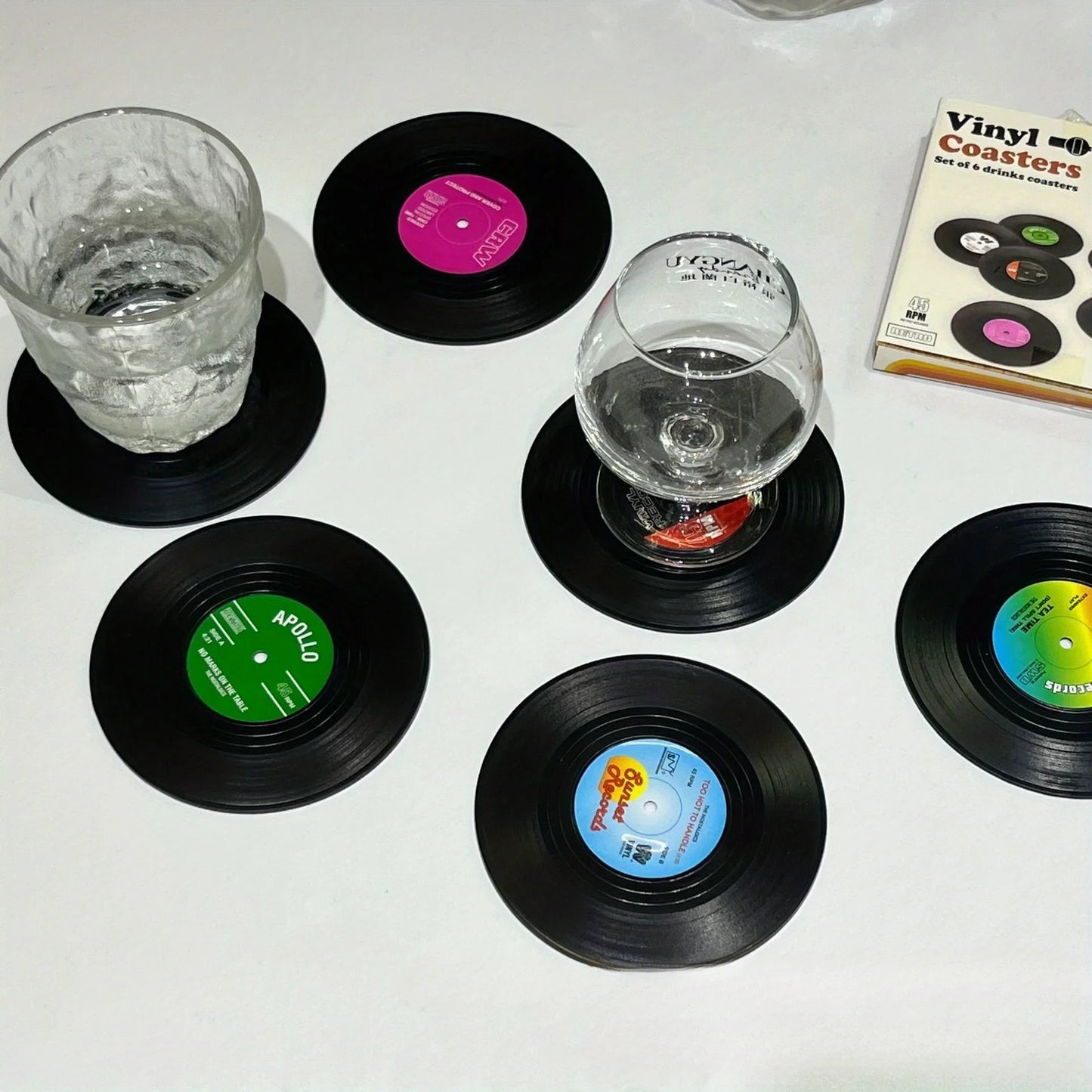 6-Pack Vinyl Record Coasters – Retro Absorbent Table Protectors