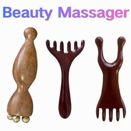 Brass Rosewood Gua Sha Facial Massager | Lotus Acupoint Tool