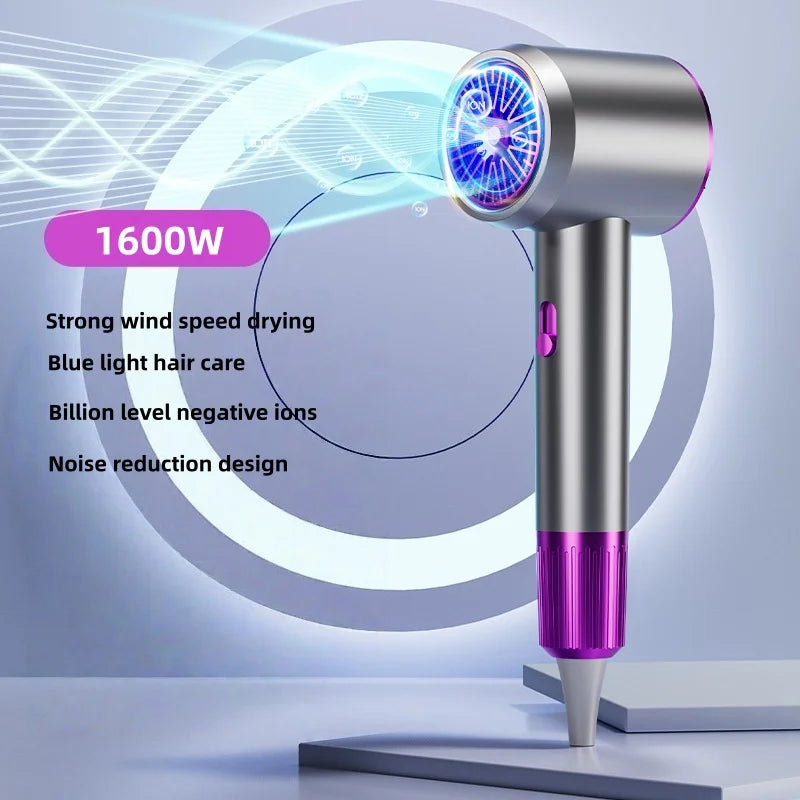 New Strong Wind Power Speed Drying Hair Dryer 1600w High Power Constant Temperature Silent Hammer High Speed Blowing Duct Peaceful Pleasures Health and Wellness Grey US