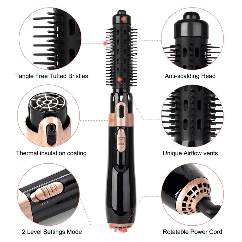 Portable salon hot air hair dryer, brush set, curling iron, comb, interchangeable brush head, automatic curling iron Peaceful Pleasures Health and Wellness