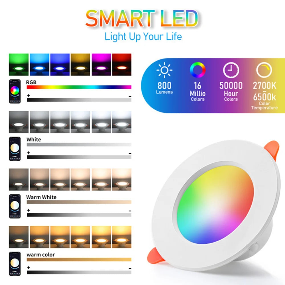 10W Smart RGBCW LED Recessed Downlight | Tuya Bluetooth & App
