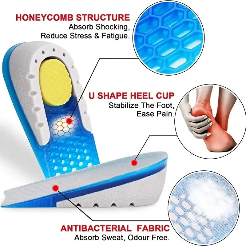 1pair Gel Height Increase Insoles, Shock Absorption Heel Cushion Pads, Height Lift Shoes Inserts For Men & Women Peaceful Pleasures Health and Wellness