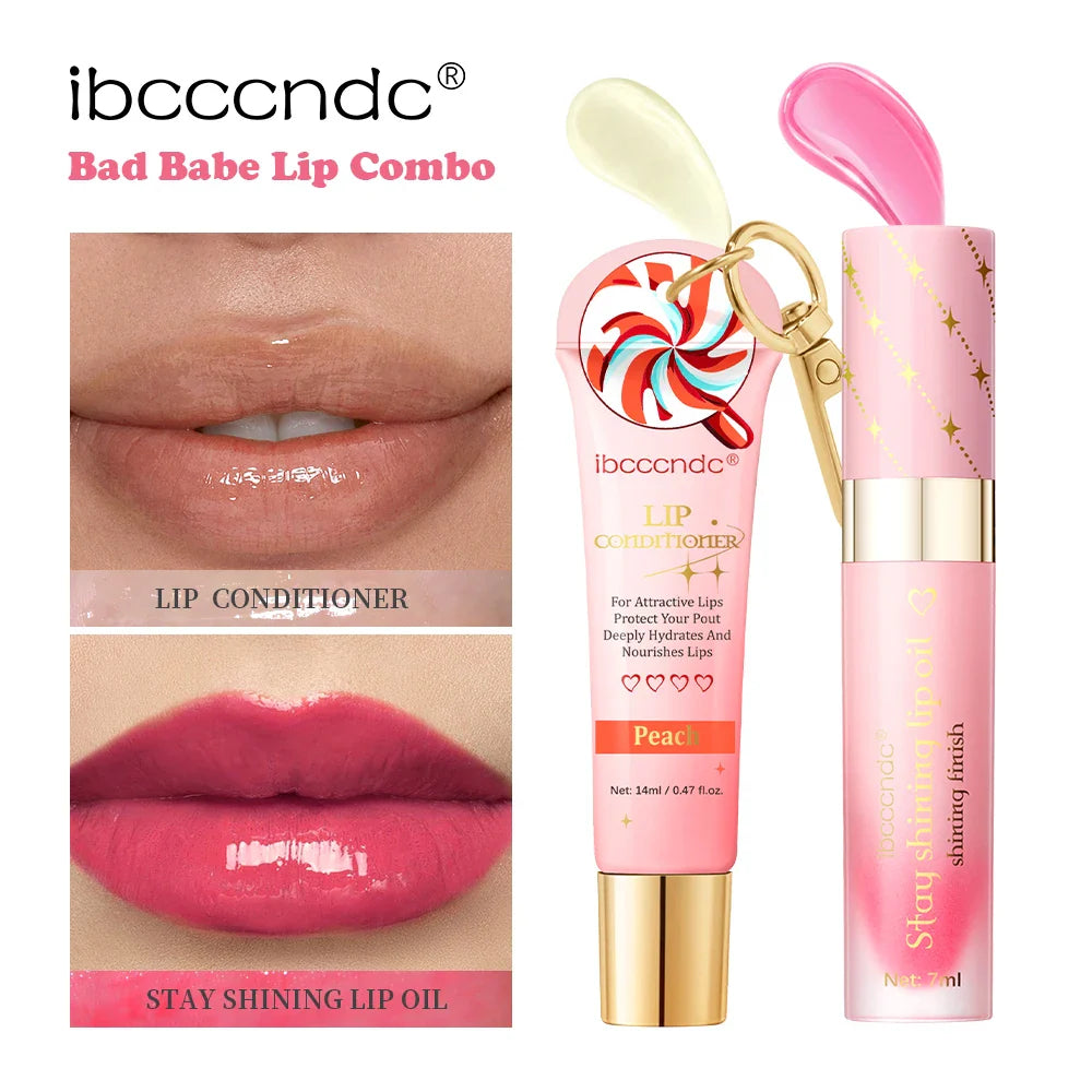 Bad Babe Lip Gloss & Oil Duo with Keychain – Peach & Clear