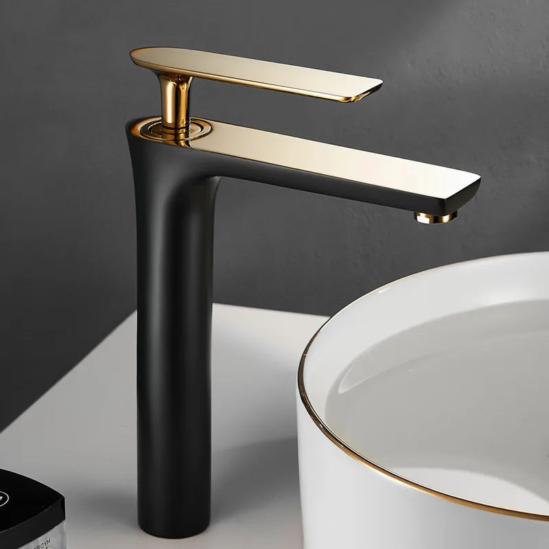 Black Gold Brass Basin Faucet | Single Handle Hot & Cold Tap