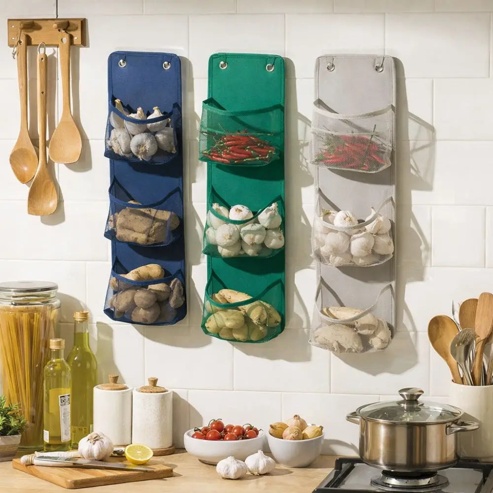 Wall-Mounted Mesh Storage Basket | No-Drill Kitchen Organizer