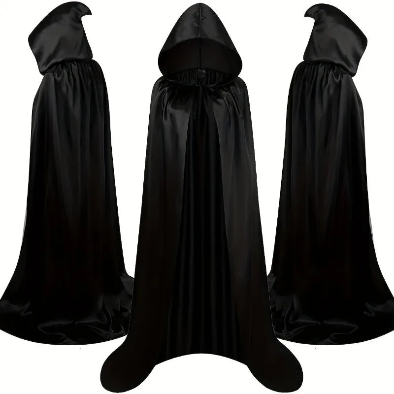 Hooded Witch Cloak Black Long Robe Halloween Costume Unisex