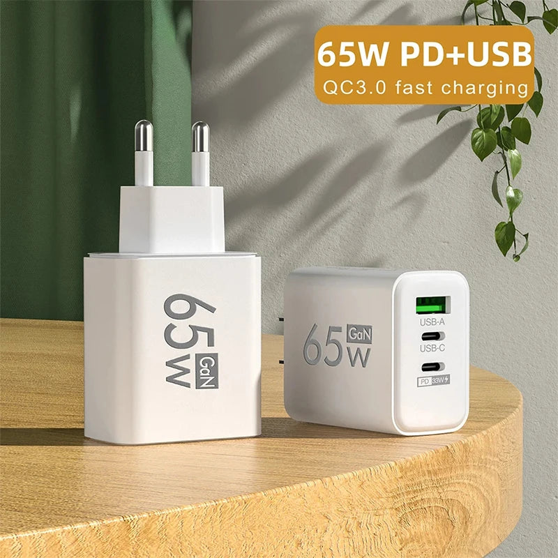 67W GaN Fast Charger USB-C PD 3.0 QC 4.0 Multi-Port Wall Adapter