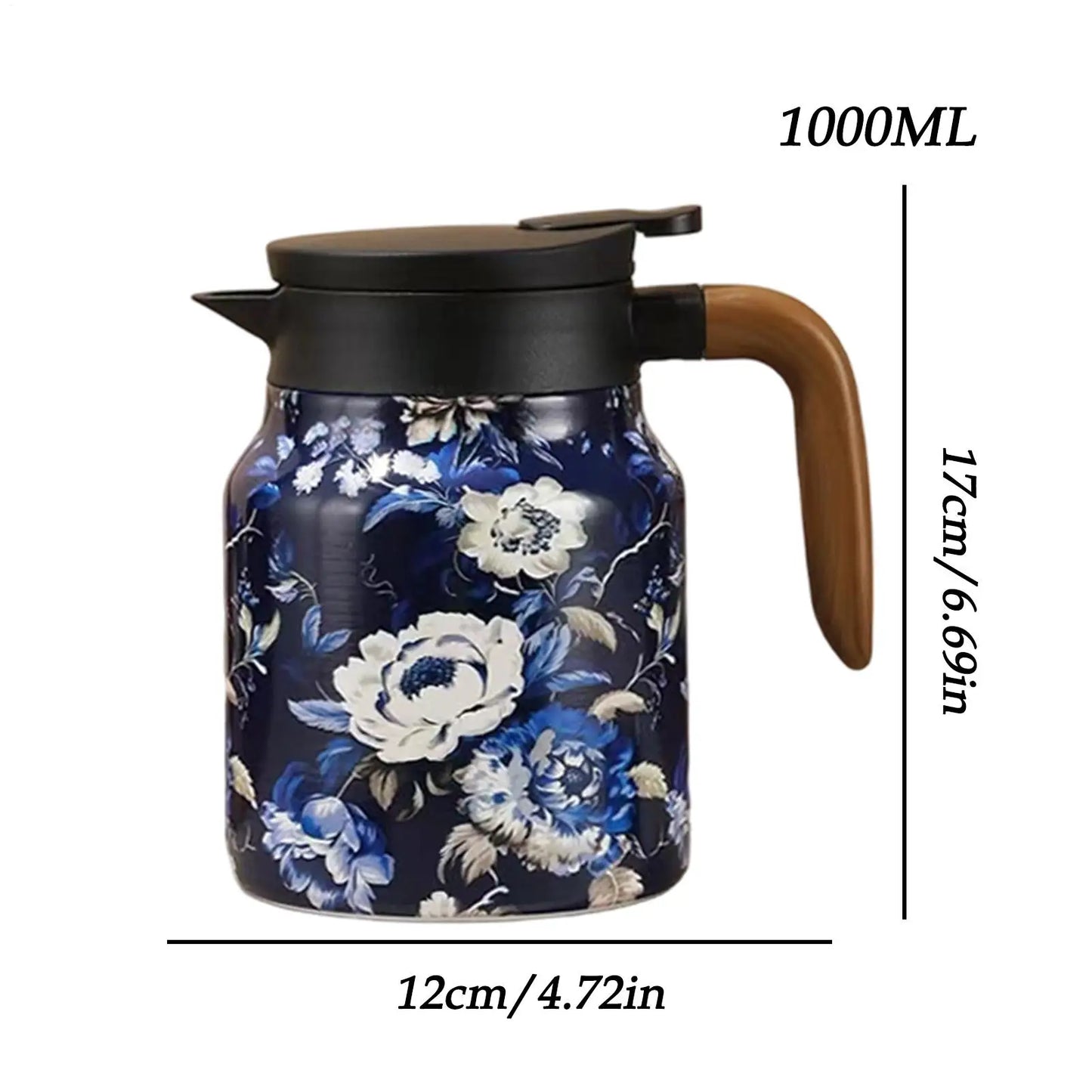 Vintage Floral Stainless Steel Teapot with Strainer | 1L