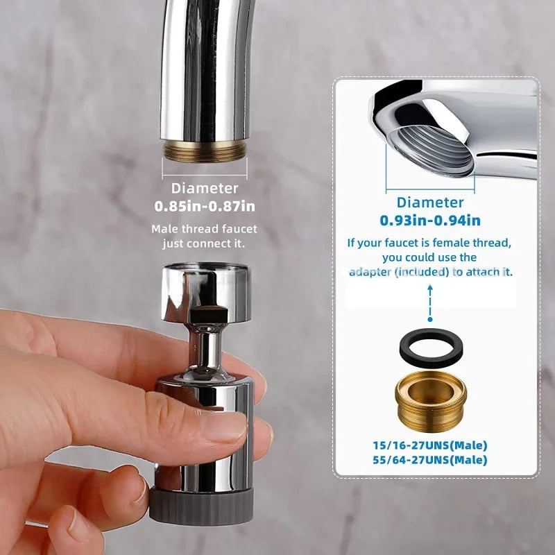 360° Rotating Kitchen Faucet Aerator – 2-Mode Spray Bubbler