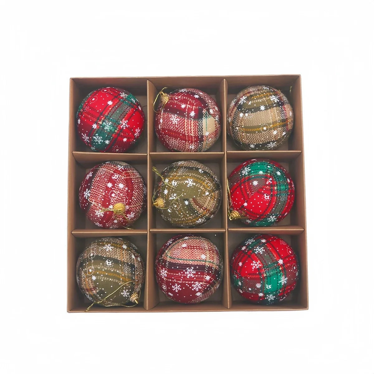 Plaid Christmas Ball Ornaments | Foam Set of 9 or 16