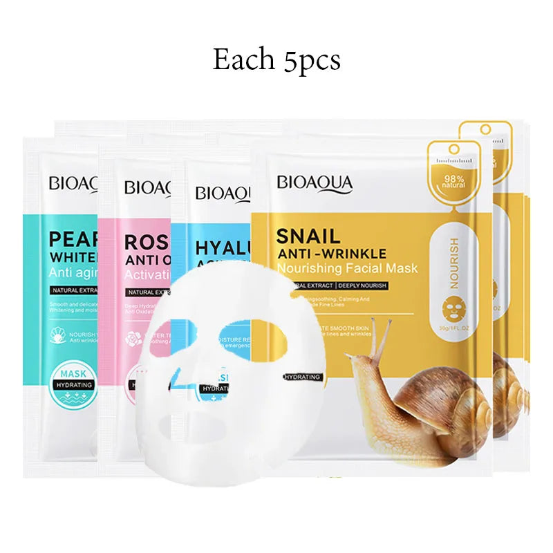 BIOAQUA Snail Hyaluronic Acid Face Mask 20pcs | Hydrating & Firming
