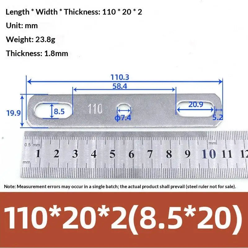 Double Hole Metal Straight Plate 304 Stainless Steel Thickened Flat Gasket With Holes Blocking Plate Bolt Accessories Peaceful Pleasures Health and Wellness 110x20x2cm B