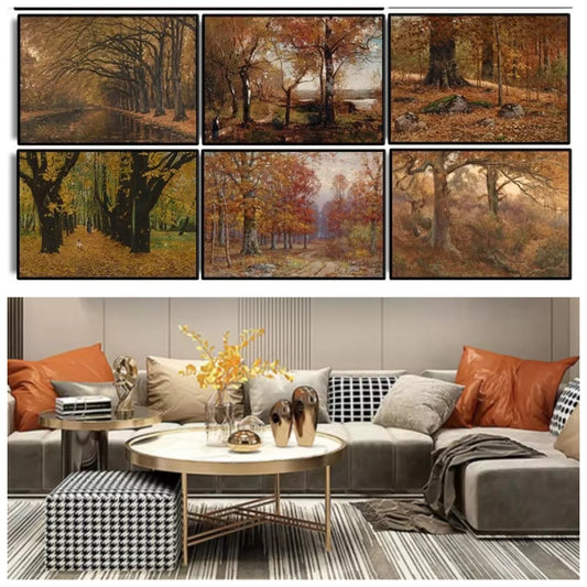 Vintage Autumn Forest Canvas Wall Art | Rustic Farmhouse Decor Canvas Wall Art Peaceful Pleasures Health and Wellness
