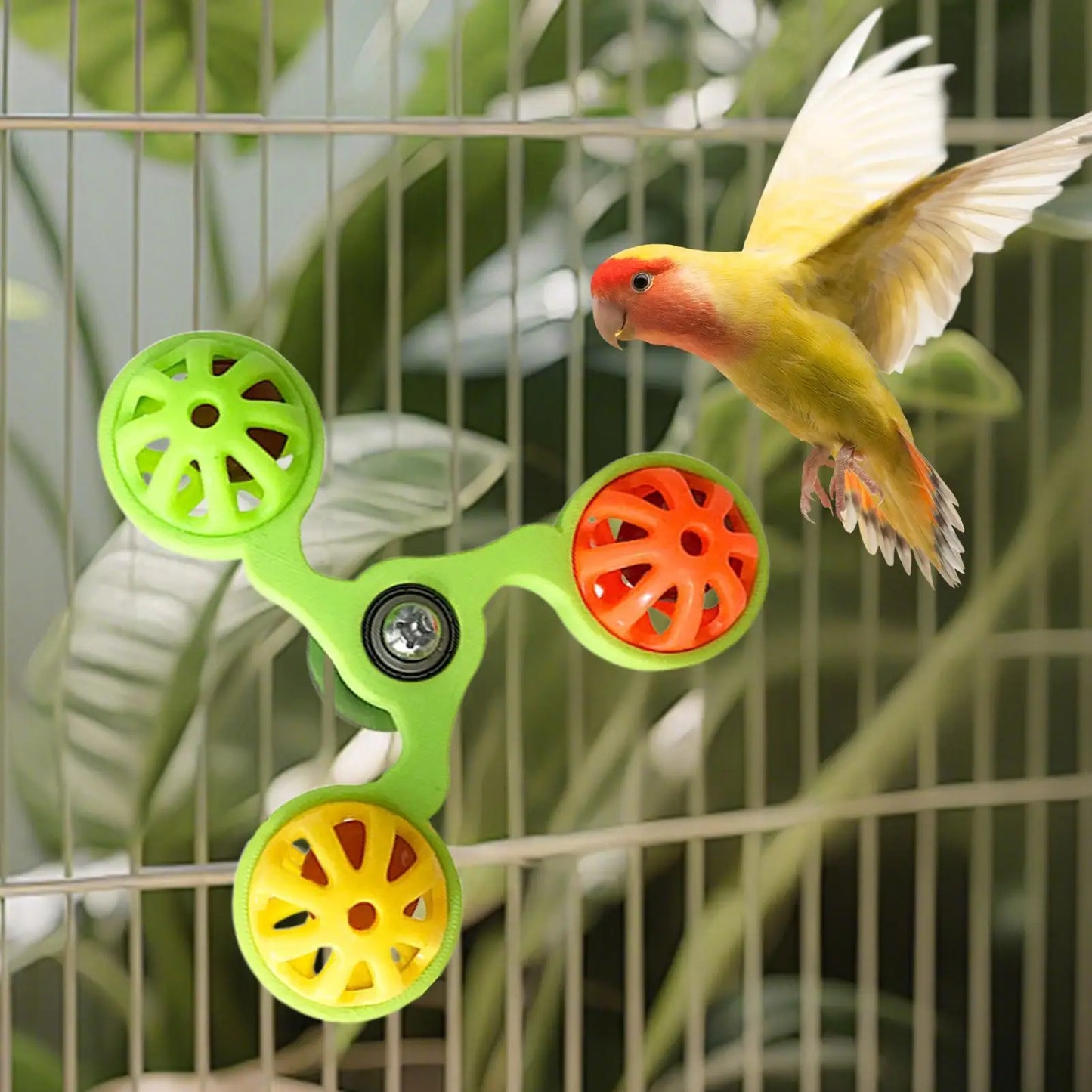Rotating Windmill Parrot Toy with Bells – Bird Cage Enrichment
