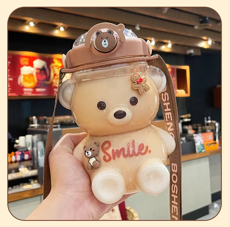 2026 New Cute Bear Cup Various Modes of 1000ml Tumbler with Straw Kawaii Water Bottle For Girl Kid Home Outdoor Drinking Kettle Peaceful Pleasures Health and Wellness Dark Brown 1000ml