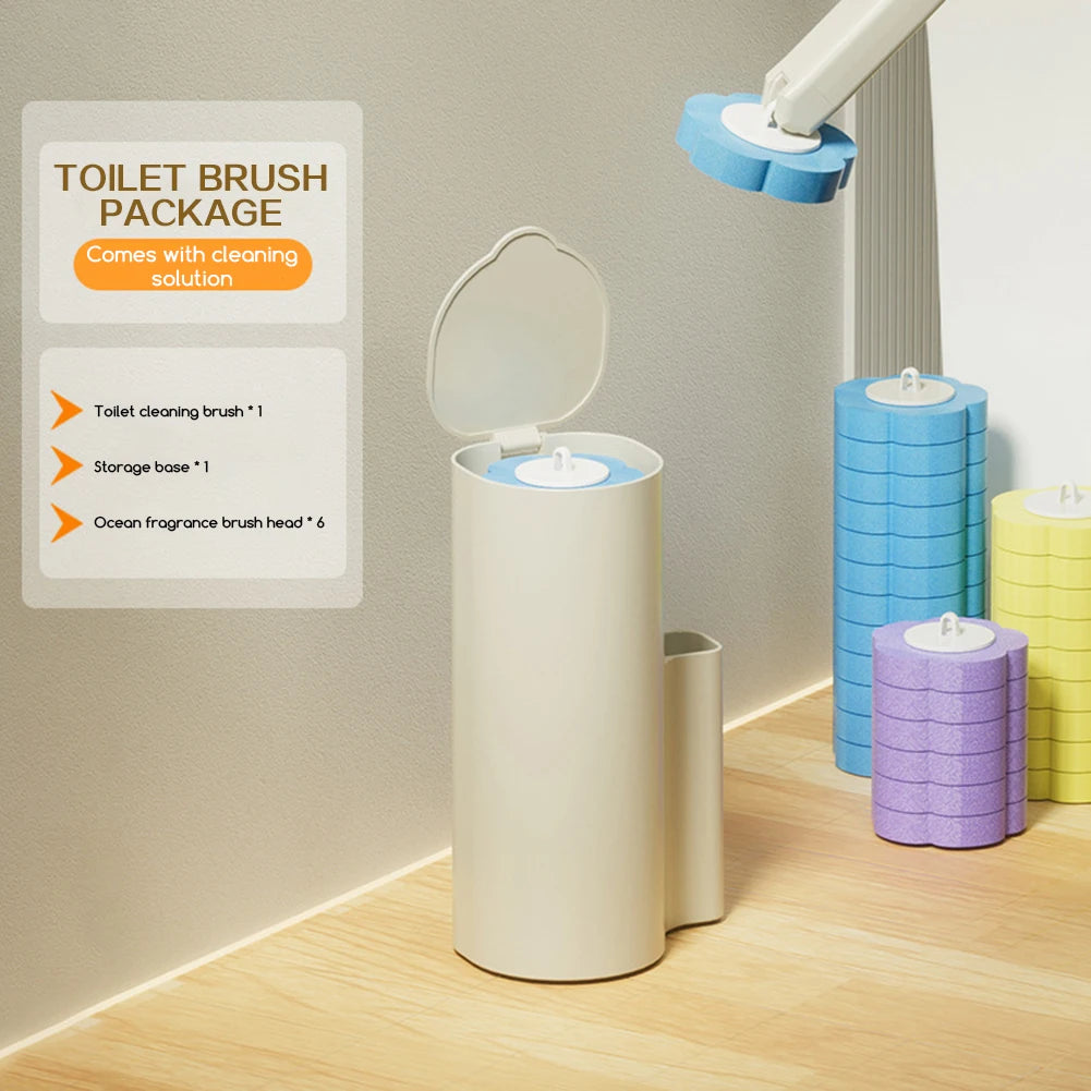 Disposable Toilet Brush Kits With 6 Toilet Brush Refills Convenient Contact-Free Toilet Brush For Home Hotel Cleaning Products Peaceful Pleasures Health and Wellness