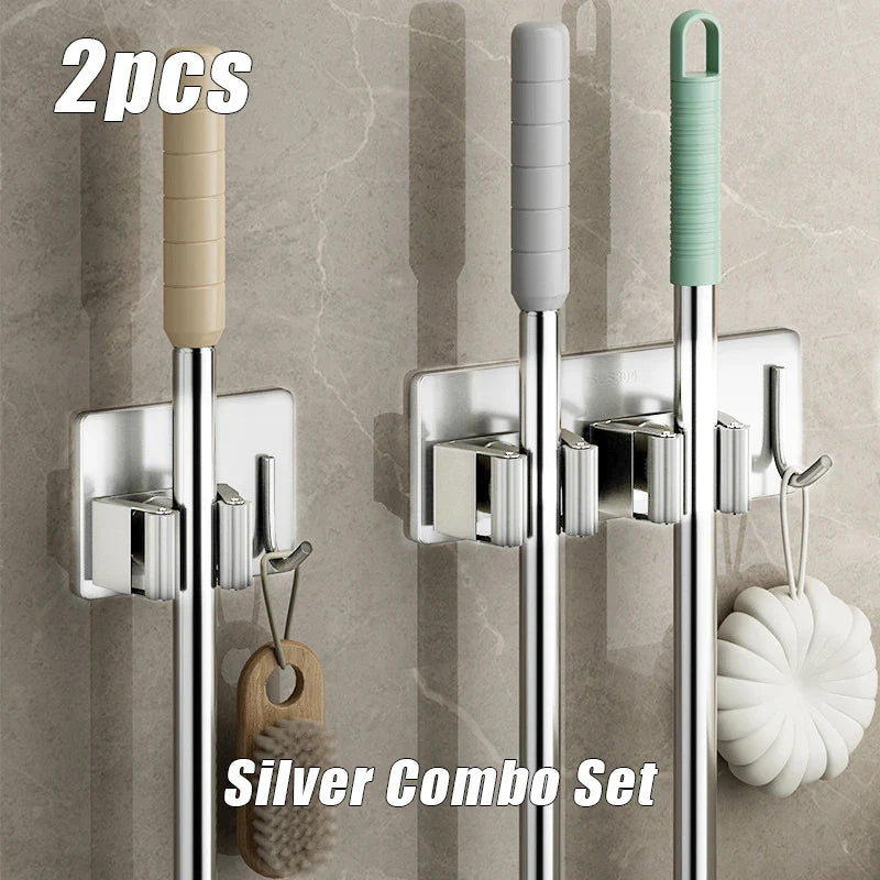 Wall-Mounted Mop & Broom Holder – 304 Stainless Steel Rack