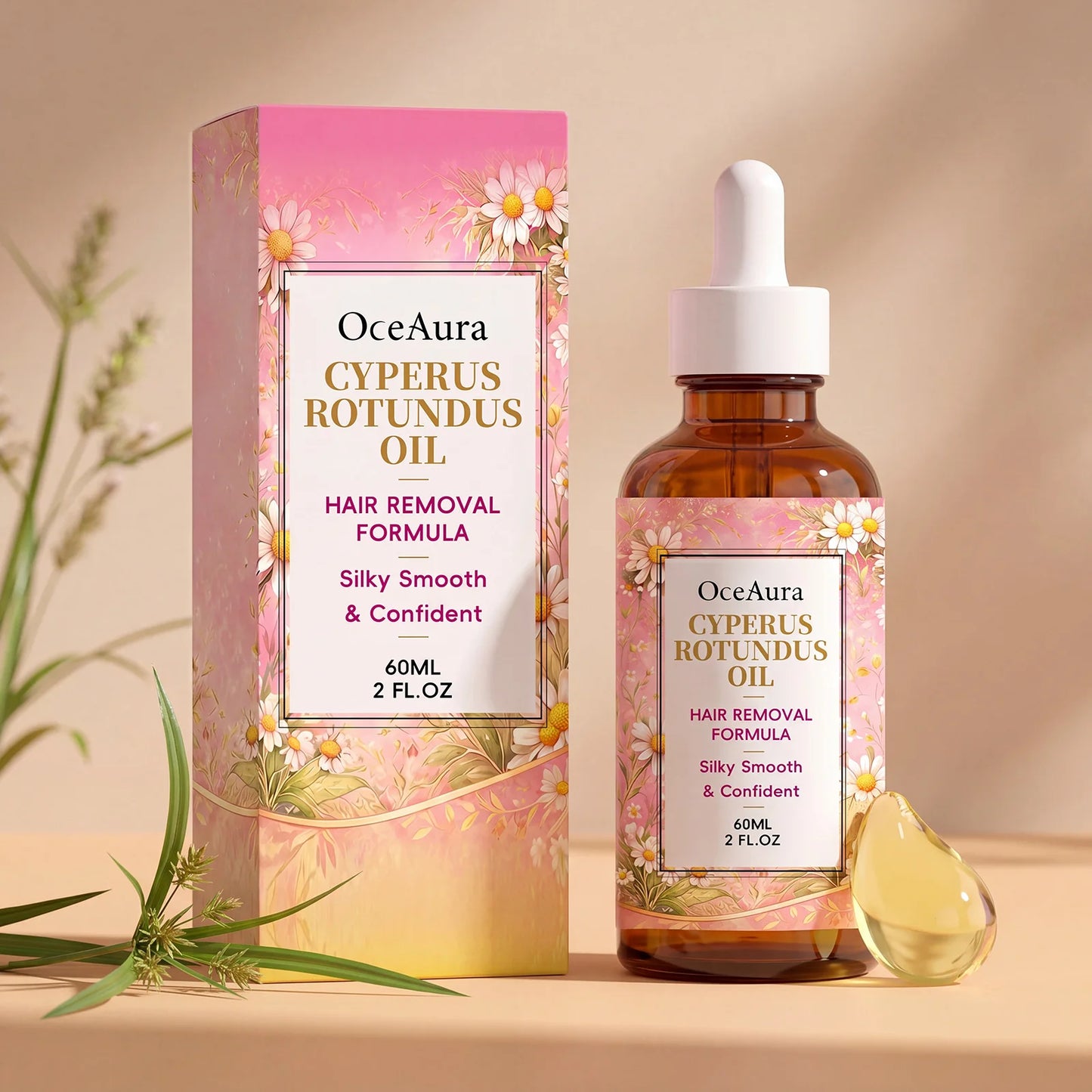 Cyperus Rotundus Hair Growth Inhibitor Oil – 60ml | OceAura Hair Inhibitor Oil Peaceful Pleasures Health and Wellness