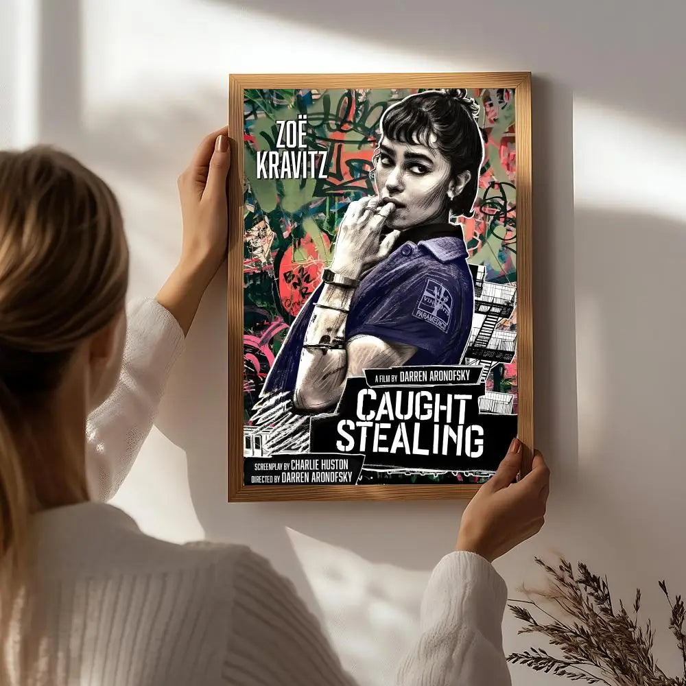 C-Caught Stealing Movie Poster – HD Self-Adhesive Wall Art Movie Wall Poster Peaceful Pleasures Health and Wellness White1 21X30cmNoframe