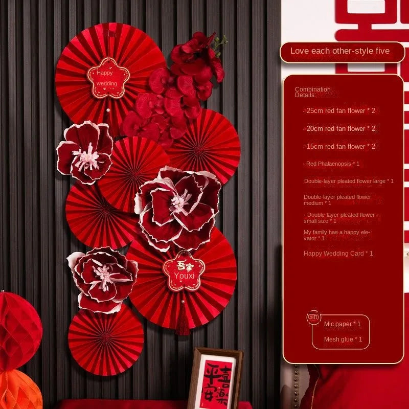 2025 Chinese New Year Wall Decoration Paper DIY Crafts Flower Backdrop Red Party Supplies Spring Festival Background Home Decor Peaceful Pleasures Health and Wellness J