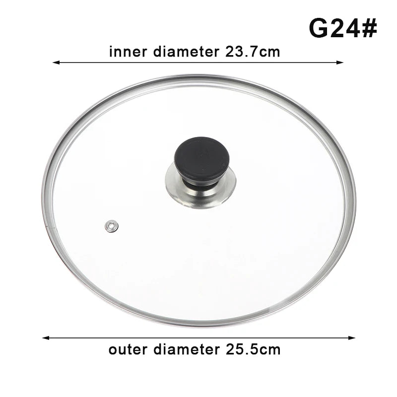 Multi-specification Pot Cover Tempered Glass Pot Lid Stainless Steel Rimmed Pan Lid Spill Shatter-Proof Round Glass Cover Peaceful Pleasures Health and Wellness G24
