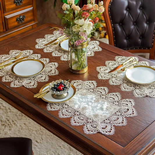 Battilo White Lace Placemats for Dining Table Embroidered Rectangle Cup Mat Set of 2 Decorative Table Mats Wedding Party Decor Peaceful Pleasures Health and Wellness