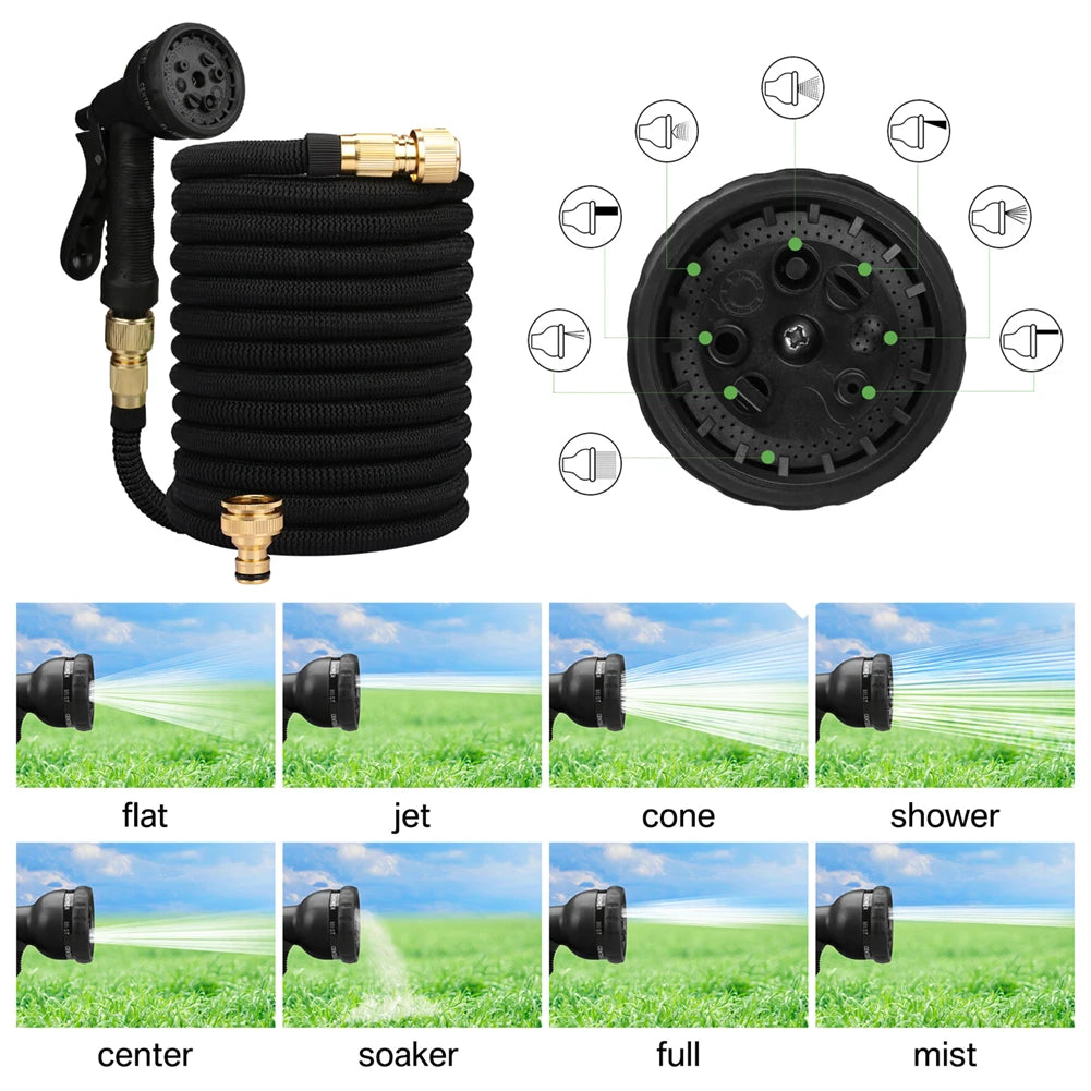 25/50/75/100ft Portable Garden Hose Water Gun For Cleaning Car Wash Machine Watering Sprinkler Durable Water Gun with Water Hose Peaceful Pleasures Health and Wellness