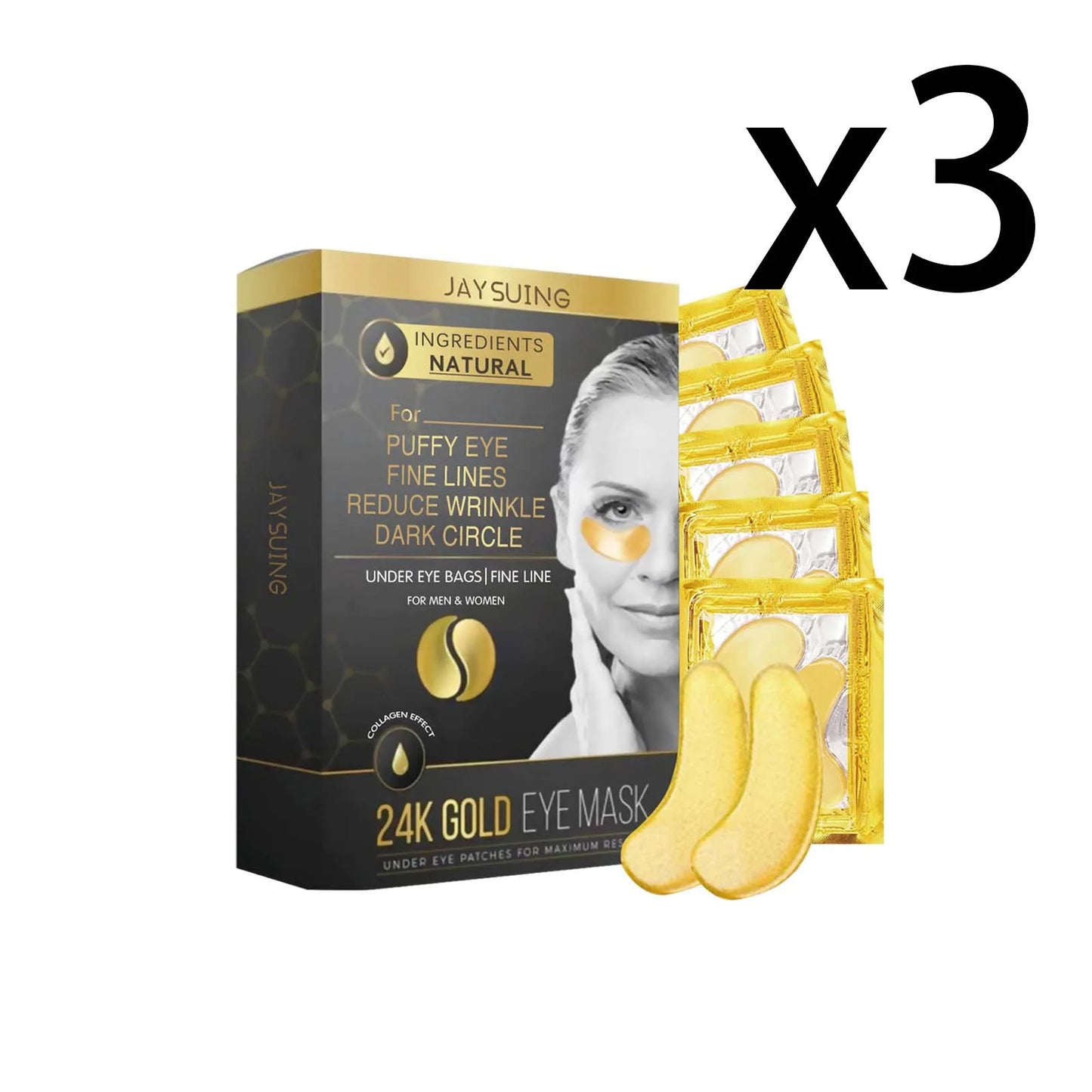 24k Golden Collagen Eye Mask Relieve Dull Skin Repair Barrier Improve Sebum Secretion Tone Moisturizing Brightening Eye Patches Peaceful Pleasures Health and Wellness 3x5 Pairs 5 Pairs