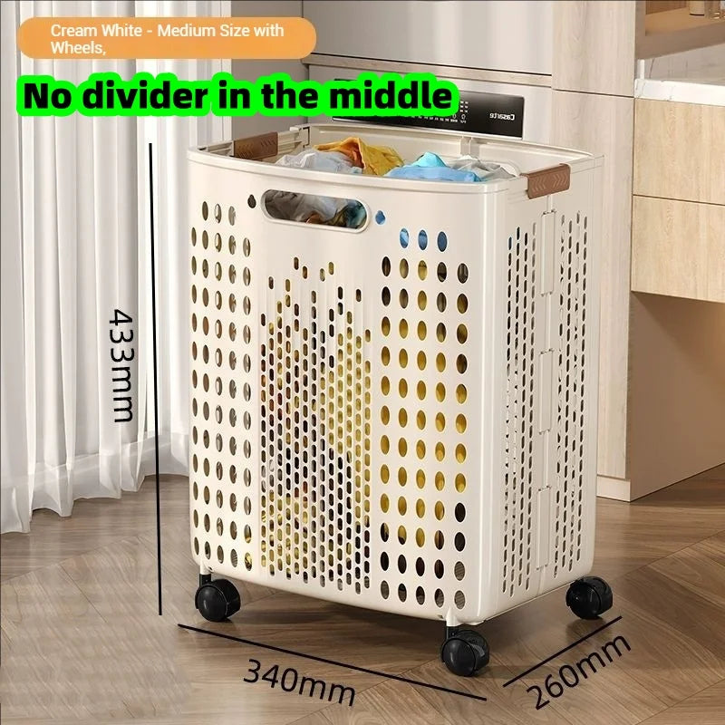 1 Piece, Two Colors Available, Household Bathroom Laundry Basket, Foldable Dirty Clothes Hamper, Large Capacity with Wheels, Simple Design, Laundry Storage Basket for Bathroom [No Divider in the Middle] Peaceful Pleasures Health and Wellness 1Pcs