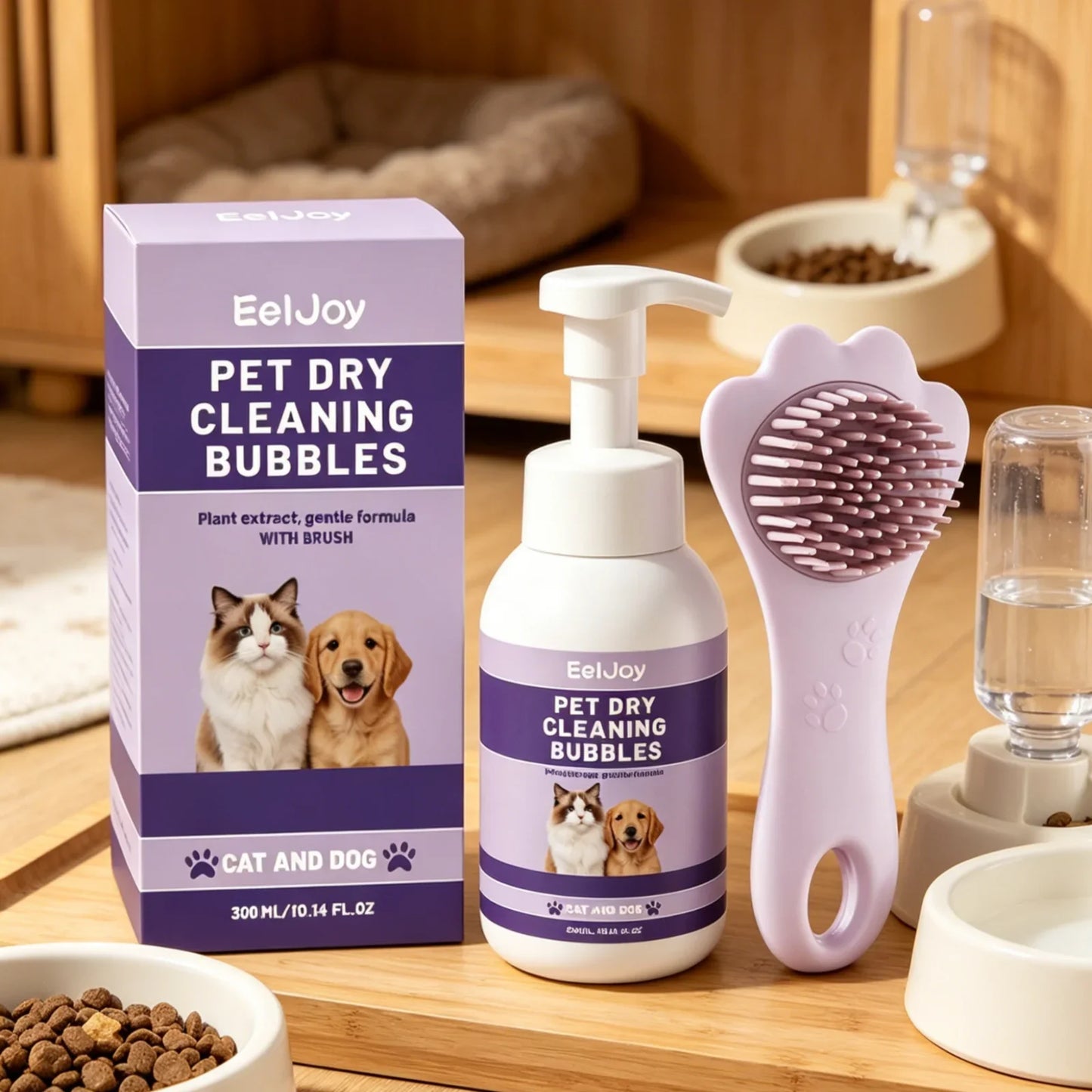 EelJoy No-Rinse Pet Dry Shampoo Foam + Brush 300ml