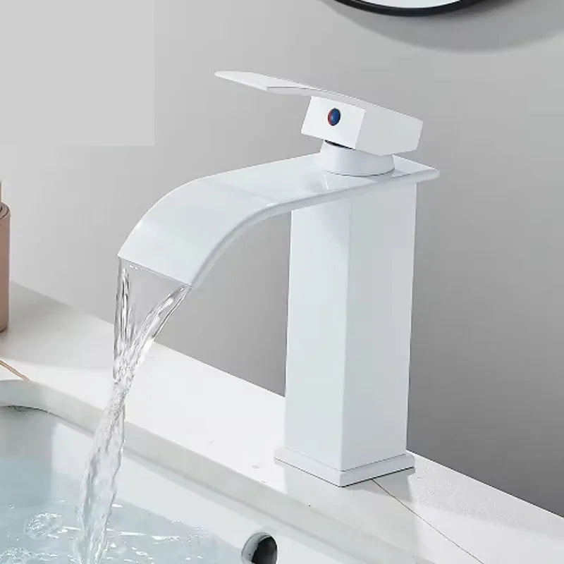 Brushed Gold Waterfall Bathroom Faucet | Single Handle Deck Mount