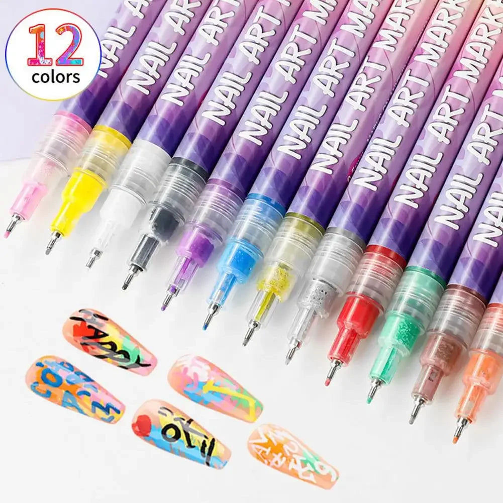 12-Color Nail Art Pen Set – Graffiti Dotting & Liner Pens Nail Art Tools Peaceful Pleasures Health and Wellness